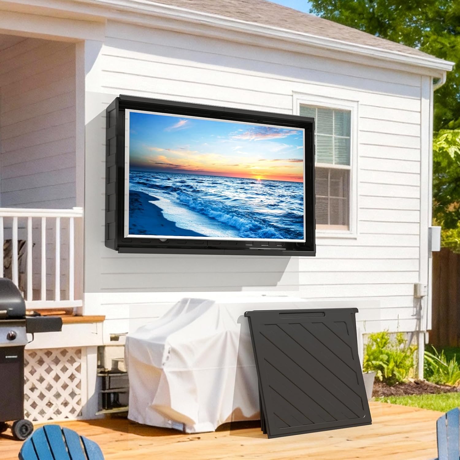 Outdoor TV Cover 55 inch Weatherproof, Hard Outdoor TV Enclosure with Frosted Plastic, Adjustable TV Wall Mount Bracket Included(36-55inch)