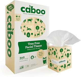 Caboo Tree-Free Bamboo Facial Tissues - 6 Cubes, 360 Ultra-Soft Lint-Free Sheets, Septic Safe & Eco-Friendly