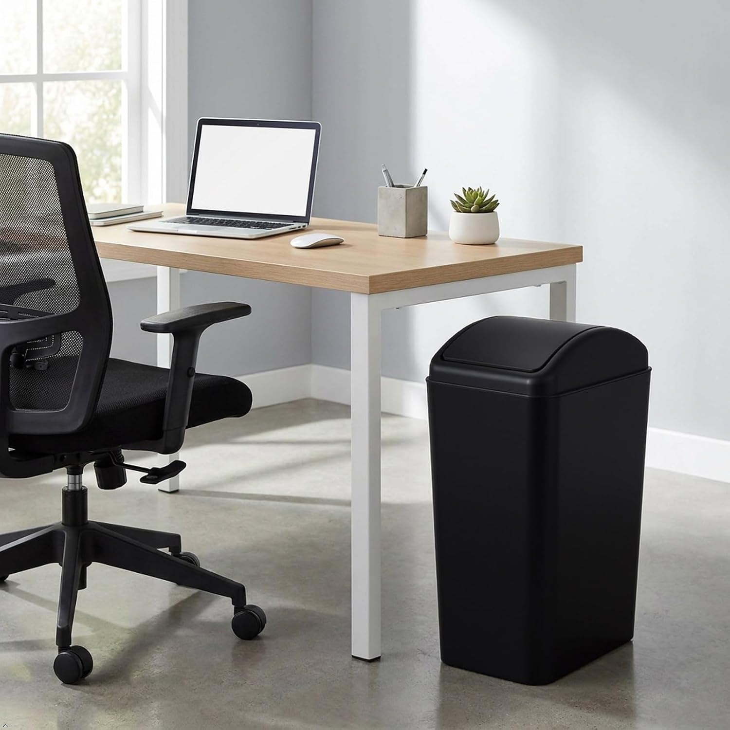4.5 Gallon Small Trash Can with Swing Lid, Slim Garbage Bin, Black | Slim Trash Bin Waste Basket for Bathroom, Bedroom, Office, Living Room