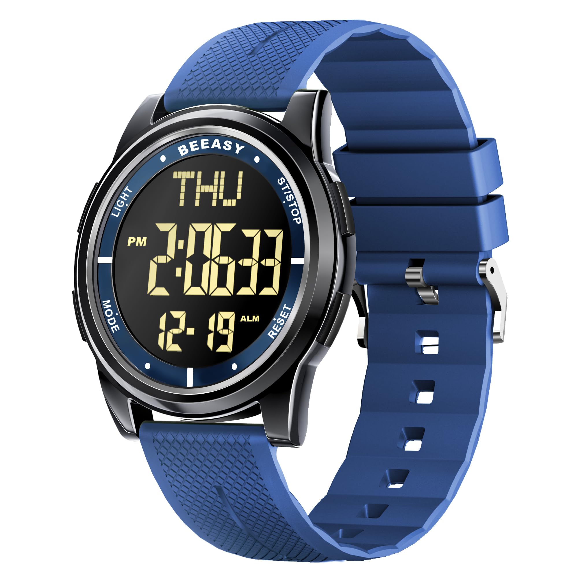 Beeasy Montre numérique étanche avec chronomètre, Alarme, Compte à rebours, Double Temps, Ultra Mince, Super Grand Angle, Montre numérique pour Homme et Femme