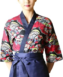 Japanese Restaurant Chef Uniform Women Waitress Uniforms Kimono Jacket Sushi Work Wear Coat(Size:XL,Color:Red)
