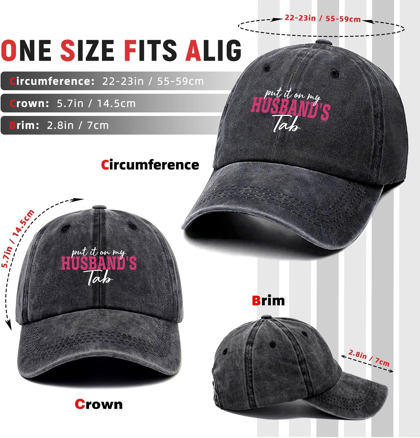 Put It On My Husband's Tab Funny Printed Cotton Baseball Cap Adjustable Retro Washed Lightweight and Breathable Unisex Married Humor Hat Outdoor Accessories, Gifts for Husband Wife Dad Mom Housewife - Image 2