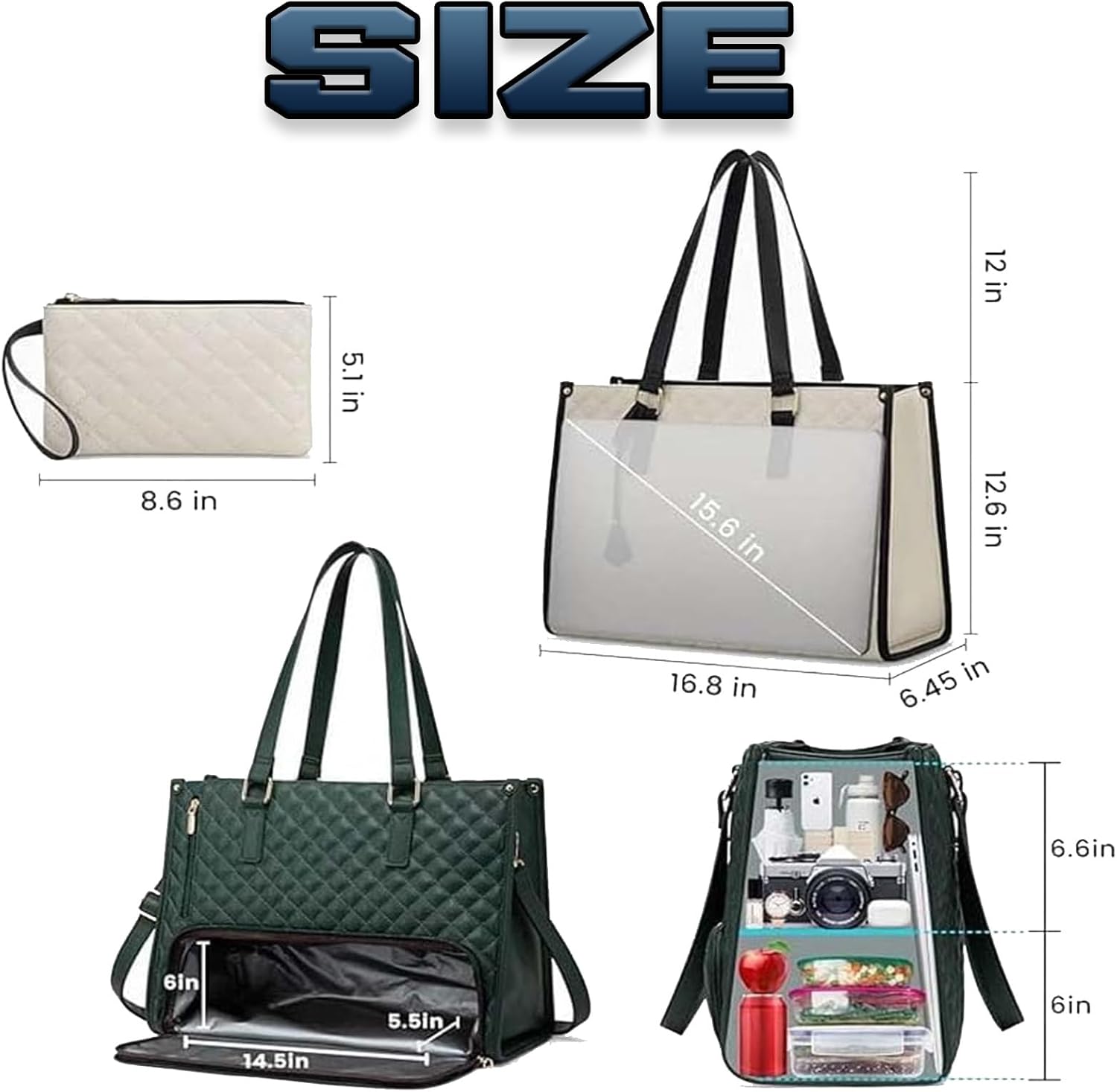 The Ultimate 2-in-1 Tote Bag, Work Tote Purses with Lunch Compartment, Leakproof Cooler Tote Bag with Storage Pocket