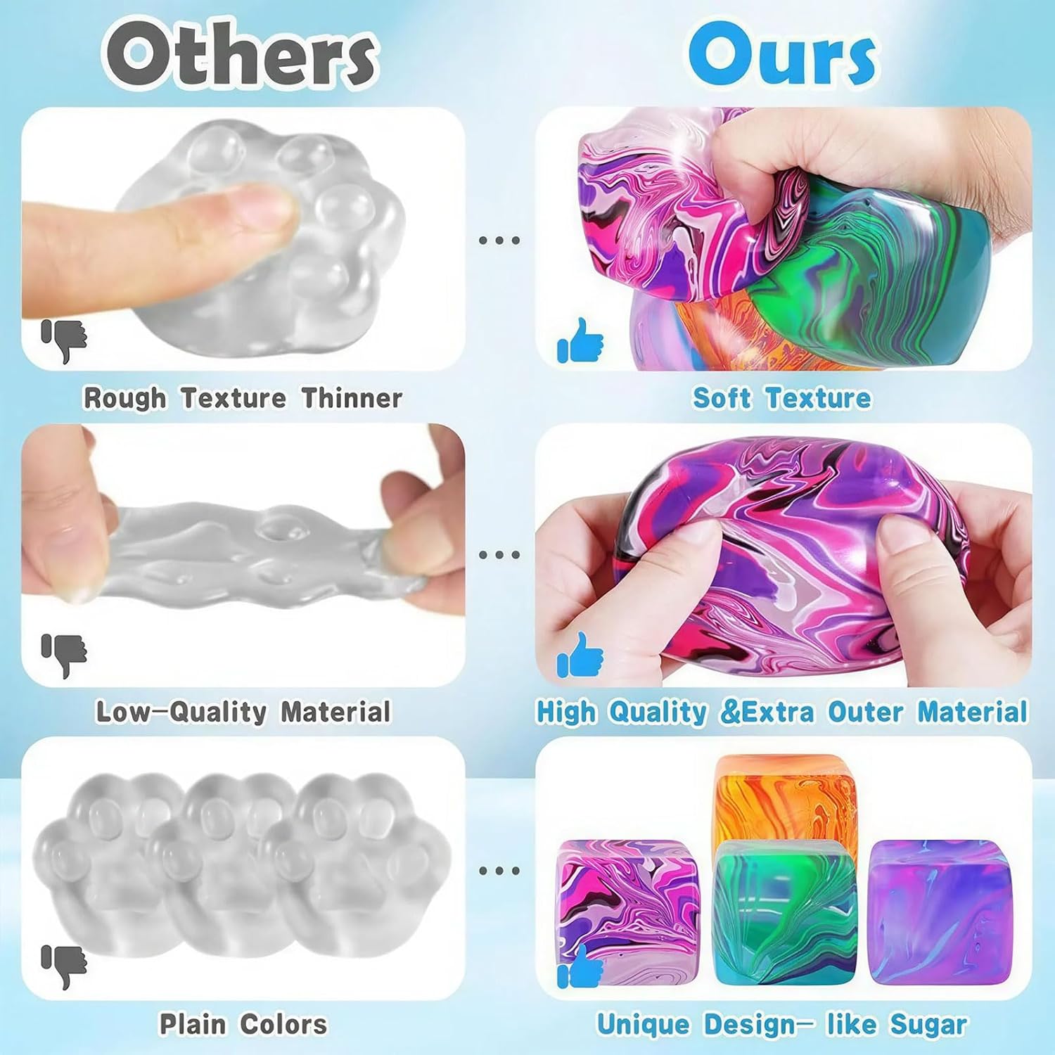 Squishy Stress Cube – Slow Rising Fidget Toys for Anxiety Relief, Squeeze Toys with Water Stripe for Adults (4 Pcs)