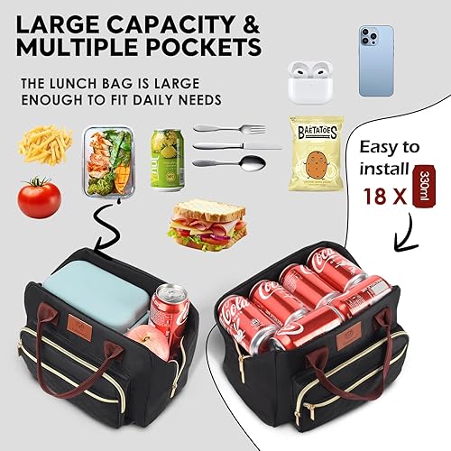 Miniatura 4 de Genteen Lonchera para mujeres y hombres, lonchera aislada para adultos, reutilizable, linda, para el trabajo, bolsa térmica de alta capacidad para