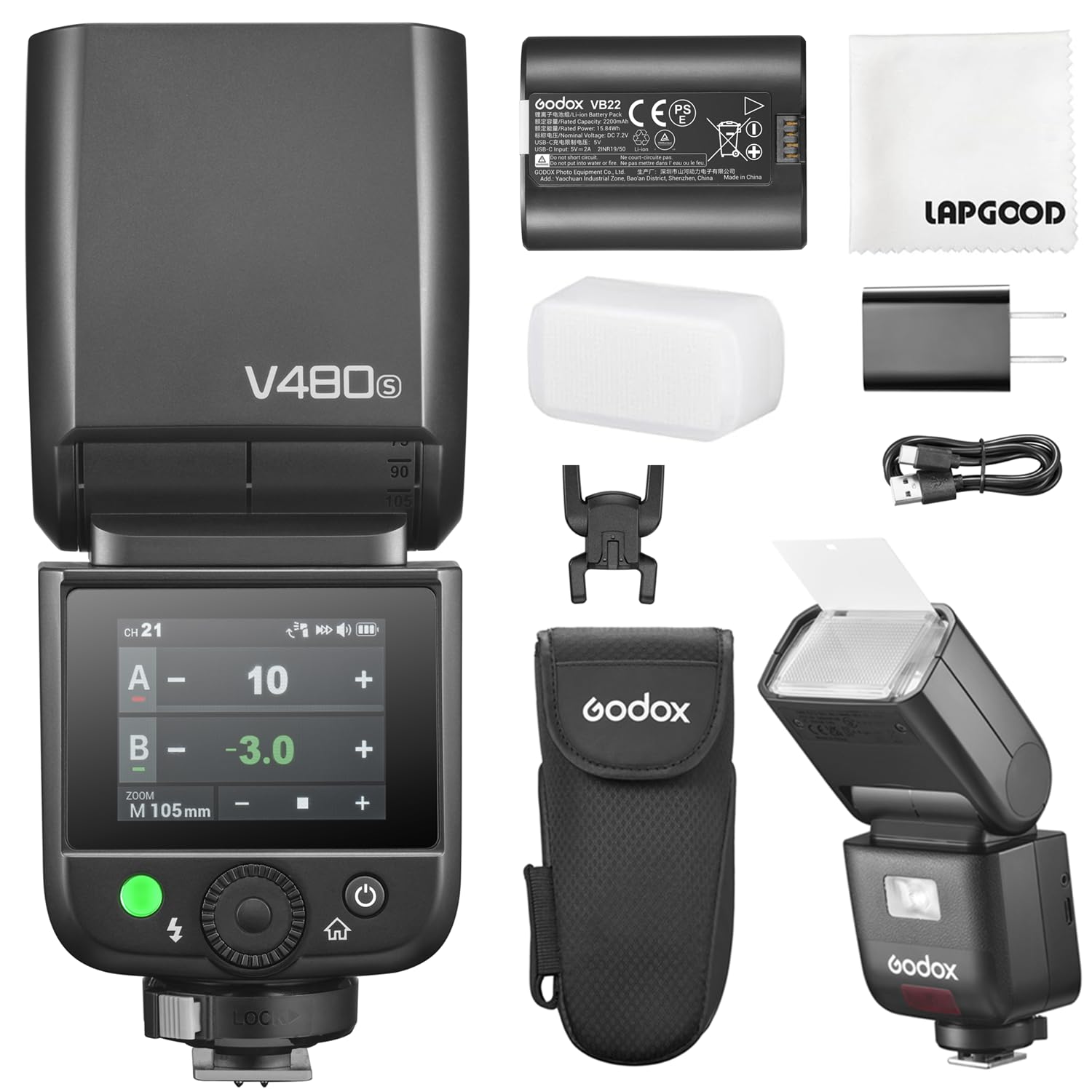 Godox V480 S Blitz für Sony Kameras,V480-S TTL Kamerablitz mit Diffusor und Touchscreen,GN50 1/8000 HSS 7.2 V/2200 mAh Akku,V480S Godox Blitz Kompatibel mit Sony Alpha A9 III a7III a6700 a6400 ZV-E10