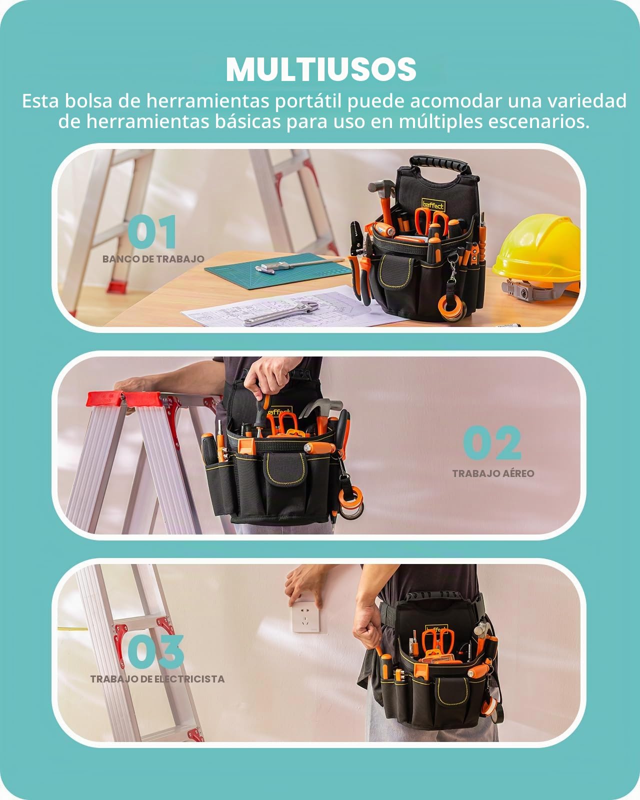 Bolsa para electricista, 20 bolsillos Cinturón para bolsa de herramientas de lona con cinturón de ajustable Herramienta para electricistas de servicio pesado Bolsa de trabajo de cintura