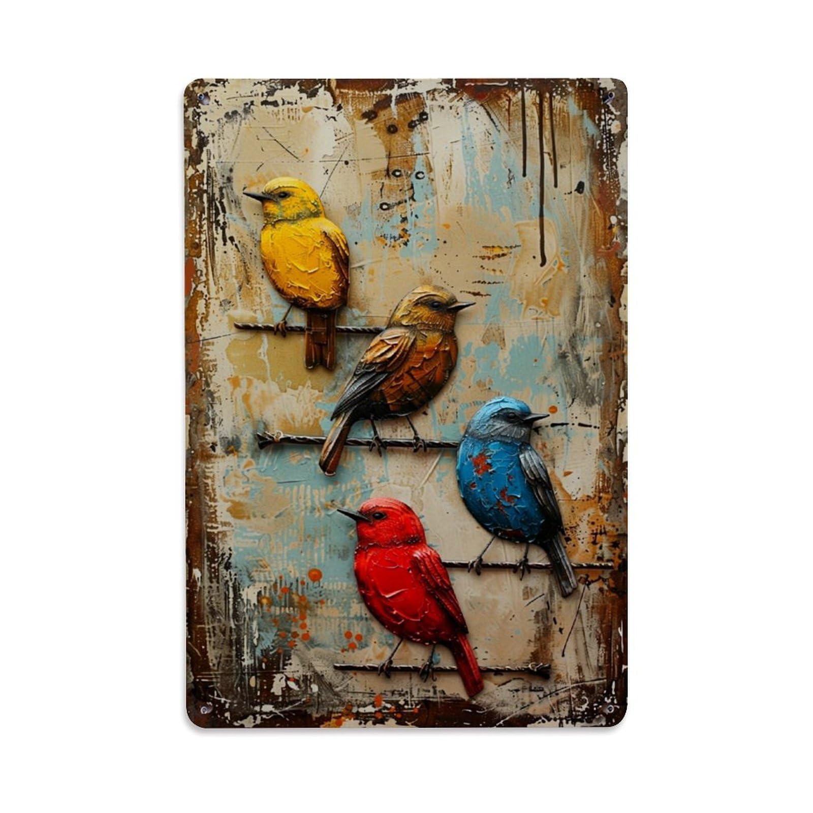 Jdfenggu Vintage Colorful Birds On Rustic Background Retro Metal Tin Sign, Decor Art Poster For Bar, Home, Man Cave, Kitchen, Laundry Room Gift 8X12inch