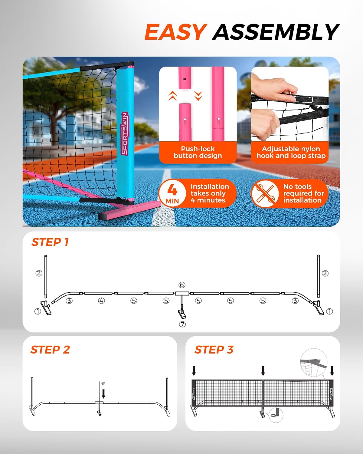 Portable Pickleball Net for Driveway, 22FT & 11FT 2IN1 Pickle Ball Net with 4 Paddles, 8 Pickleballs, Ball Collector, Carry Bag, Practice Net Set for Garages Backyard