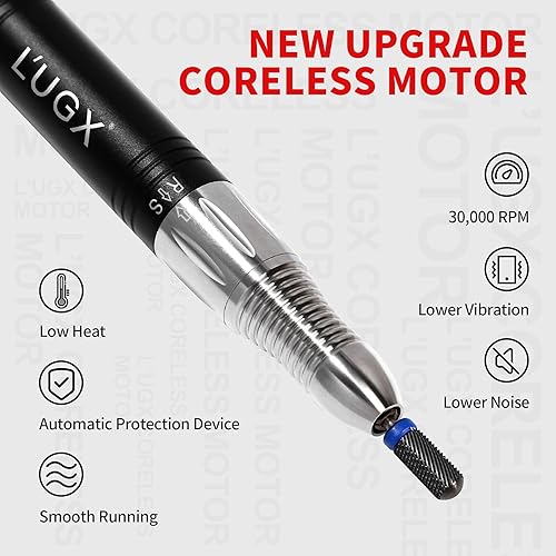 Miniatura 4 de L'UGX - Taladro de uñas profesional, lima de uñas eléctrica de 30000 rpm, para uñas acrílicas con 8 brocas para uñas