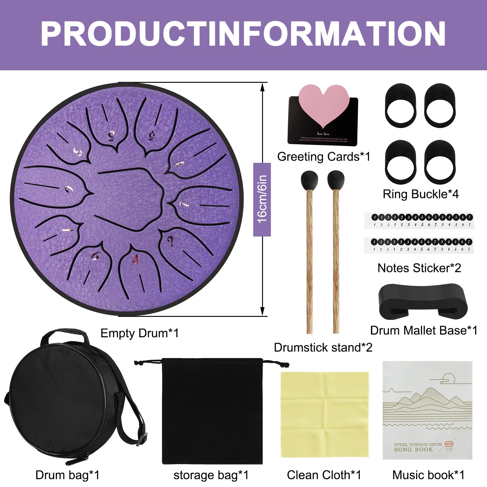 UCAMP Tamburo Handpan,Steel Tongue Drum 6 Pollici,11 Note in Re maggiore,Strumento a Percussione con Bacchette,Borsa e Accessori,Ideale per Meditazione,Yoga e Lezioni di Musica per Principianti