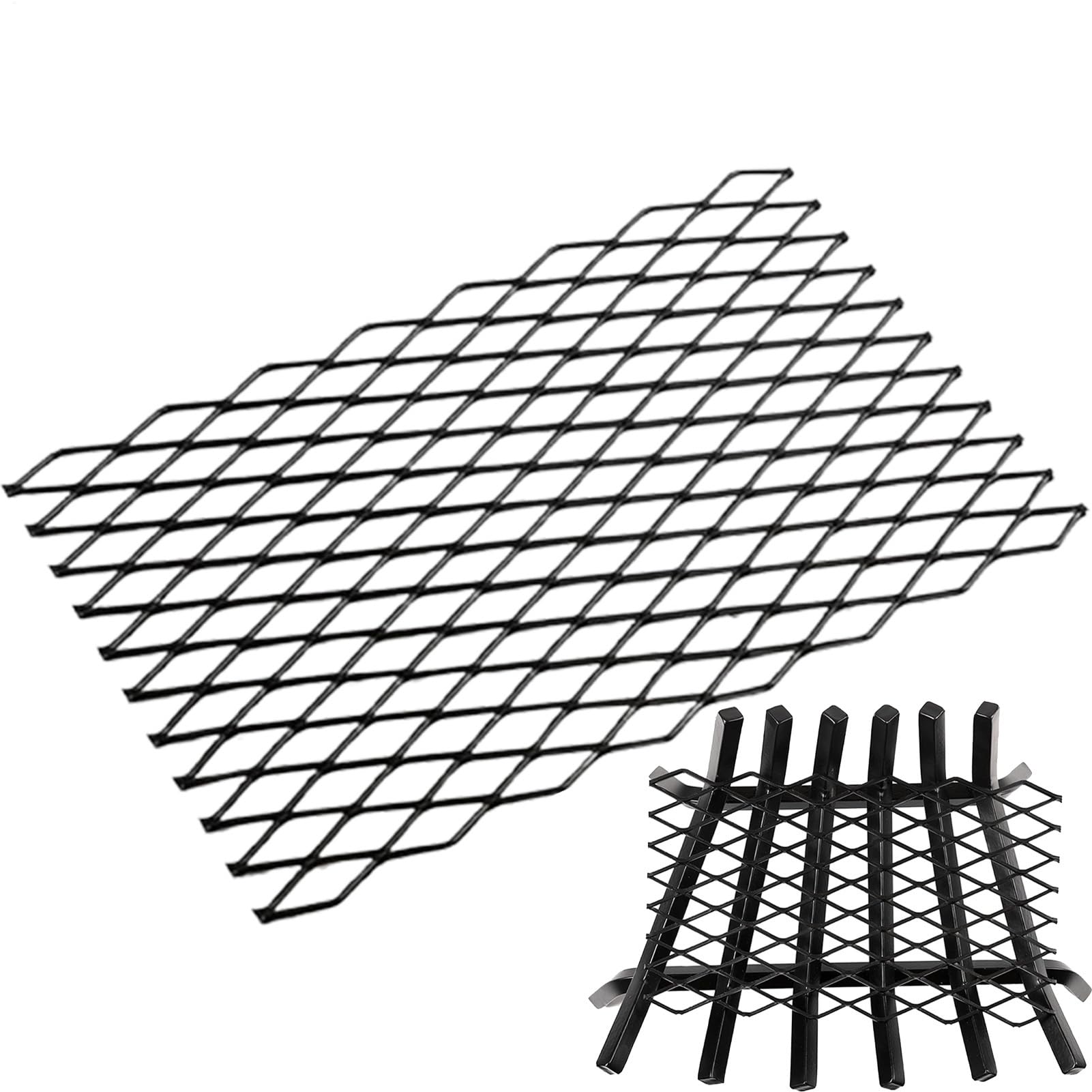 Grille à bûches de cheminée en maille d'acier avec écran de retenue
