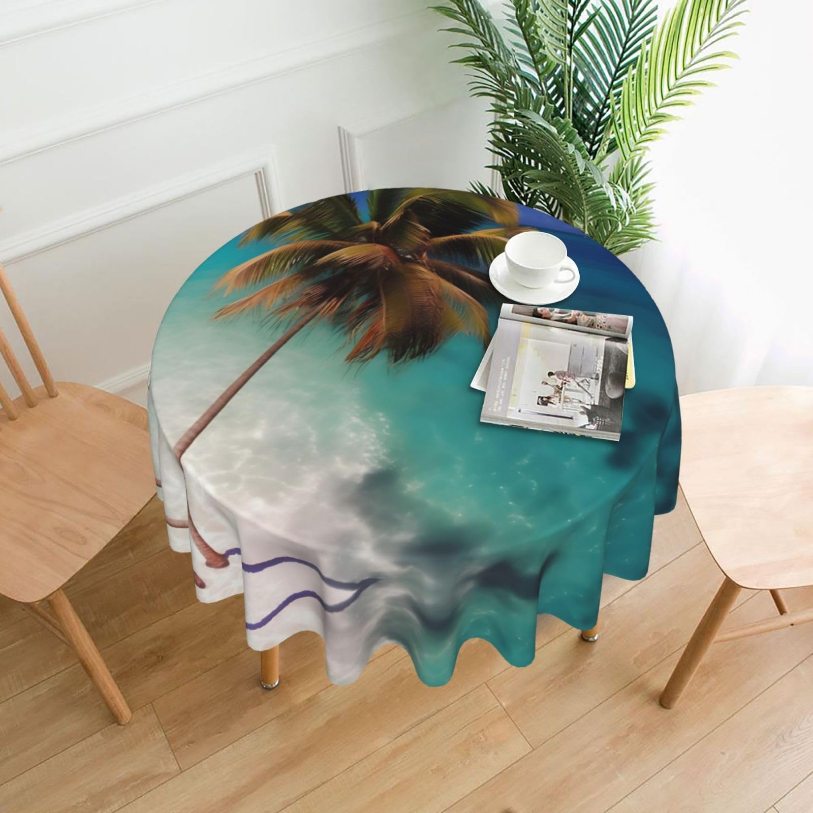 HLBSDM Caribbean Islands Printed Practical Round Tablecloth, Durable, Suitable for Home, Restaurant, Hotel, Gathering, and Decorative Table Covers