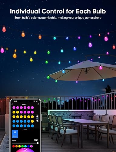 Miniatura 6 de APPECK Guirnalda de luces inteligentes para exteriores, 100 pies, luces inteligentes RGBW para patio al aire libre con 30 bombillas LED,