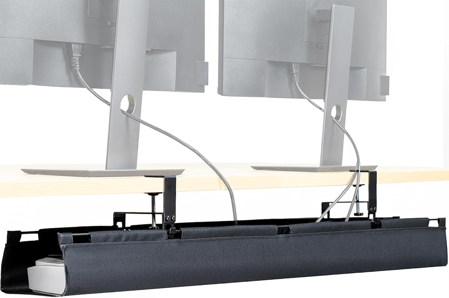 VIVO Clamp-on Under Desk 47 inch Fabric Cable Management Tray, Wire Concealer, Power Strip Storage, Workspace Organization, Easy Fold Down Access, Black, DESK-AC47F-C