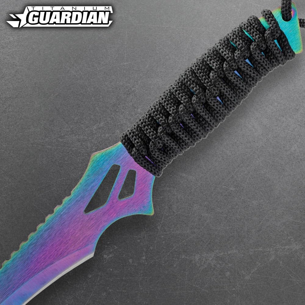 BUDK Titanium Guardian Twin Machete Set With Sheath | 11” Stainless Steel Blades | Titanium and Black Finish | Paracord Wrapped Handles | Includes Nylon Sheath with Adjustable Strap | 17 1/2” Overall
