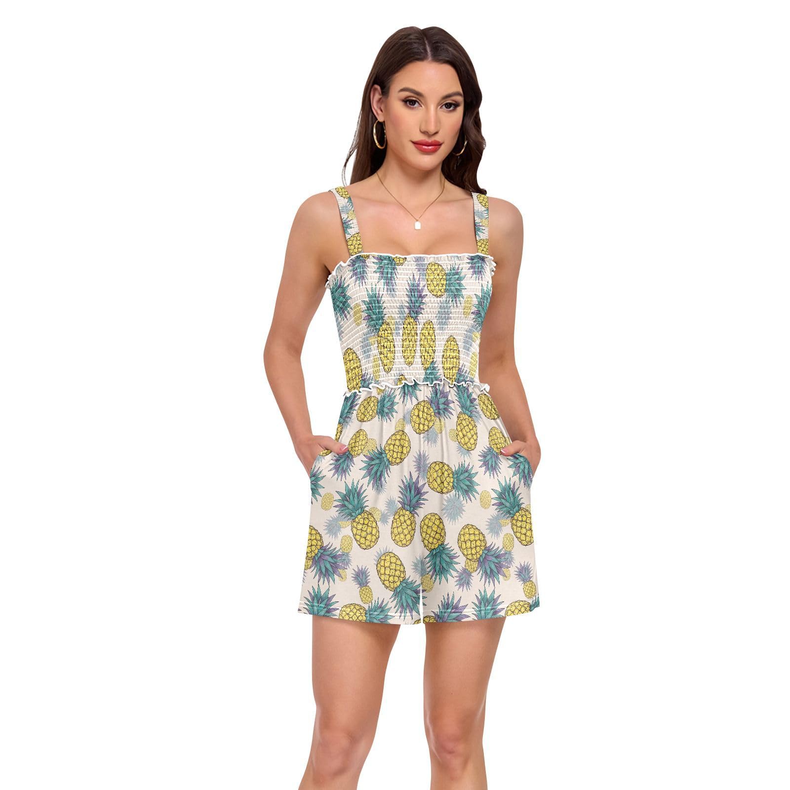 Mameluco para mujer sin mangas ropa de verano cómoda beige 8
