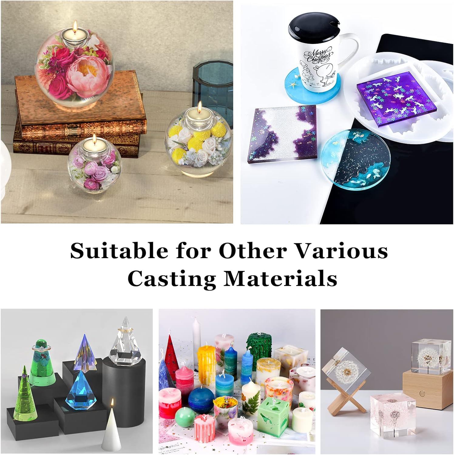 9 Pcs Epoxy Resin Moulds Kit,Silicone Moulds for Resin Casting to Cube, Diamond, Triangular Pyramid, Cone, Sphere, Polyhedron, Pyramid, Square, Round for Candle, Soap, Bath Bomb