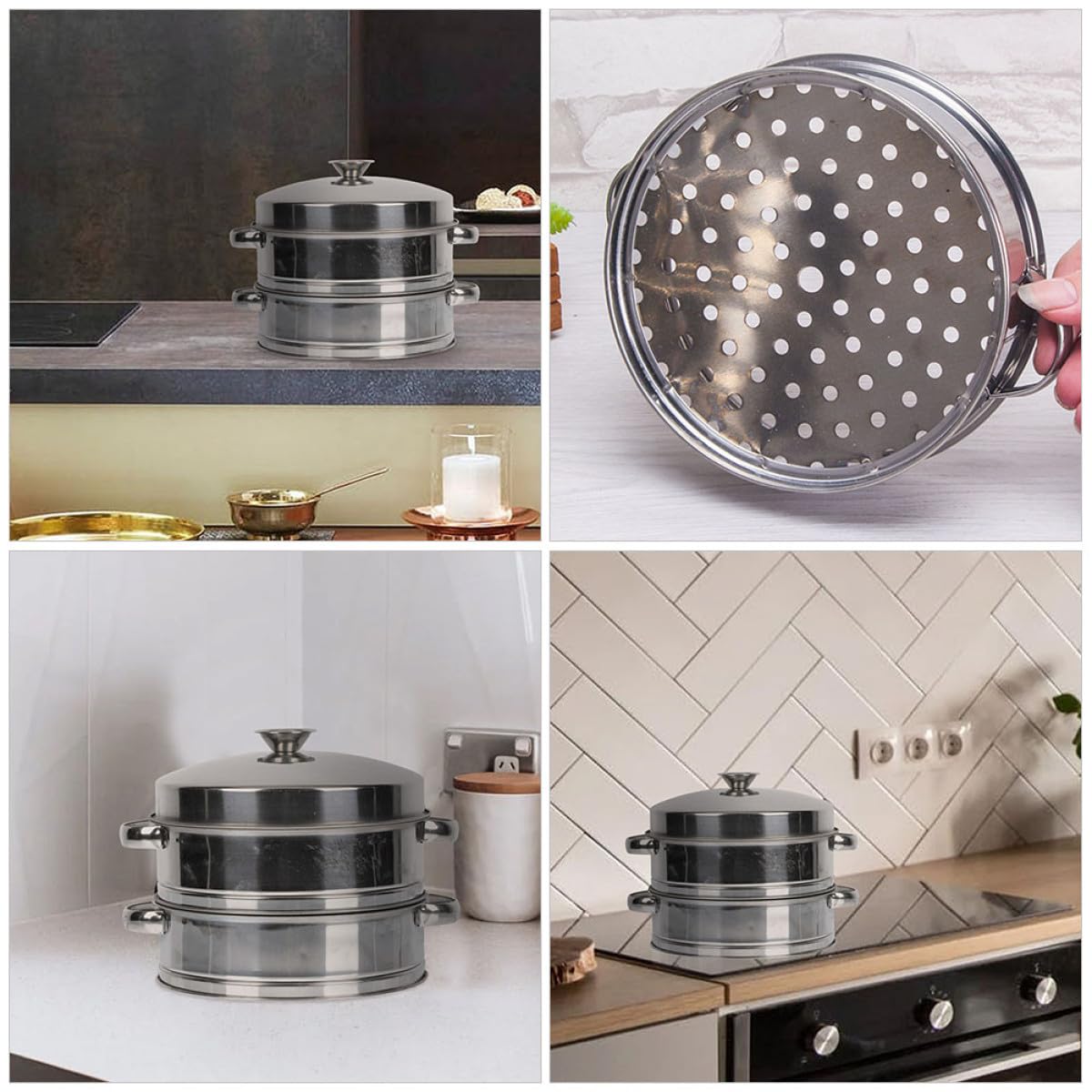 Sewroro Vaporera de Acero Inoxidable de 2 Niveles con Orificios Uniformes Multifuncional para Cocinar al Vapor Bollos Dim Sum y Verduras Utensilio Doméstico Seguro y Fácil de Limpiar