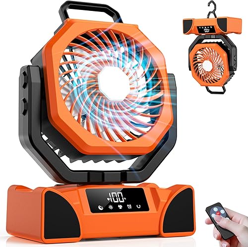 Ventilador recargable portátil, ventilador de batería de 20000 mAh con luz LED, ventiladores de campamento para control remoto de tienda de campaña,