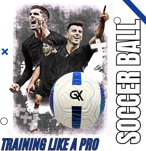 Miniatura 5 de Balón de fútbol profesional, talla 5, piel resistente a la intemperie, blanco y azul