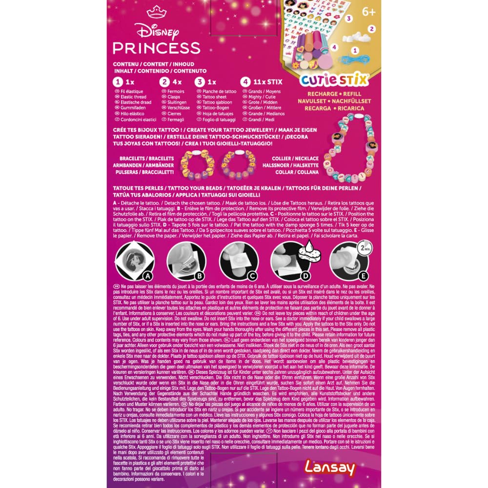 CUTIE STIX - Wypełnienie księżniczki Disneya - Nowość - Spersonalizuj swój Stix za pomocą tabliczki do tatuażu, stwórz kolekcję biżuterii księżniczki Disneya - Kreatywne zajęcie dla dzieci od 6 lat