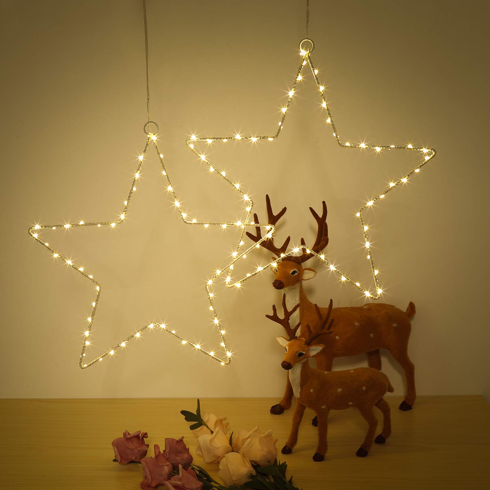 Litake LED Weihnachtsstern Beleuchtung, 6M 60 LED Jeder Stern Weihnachtslichter Stern Fensterdeko Weihnachtsdeko Batteriebetrieben Timer Warmweißen (5 Stk)