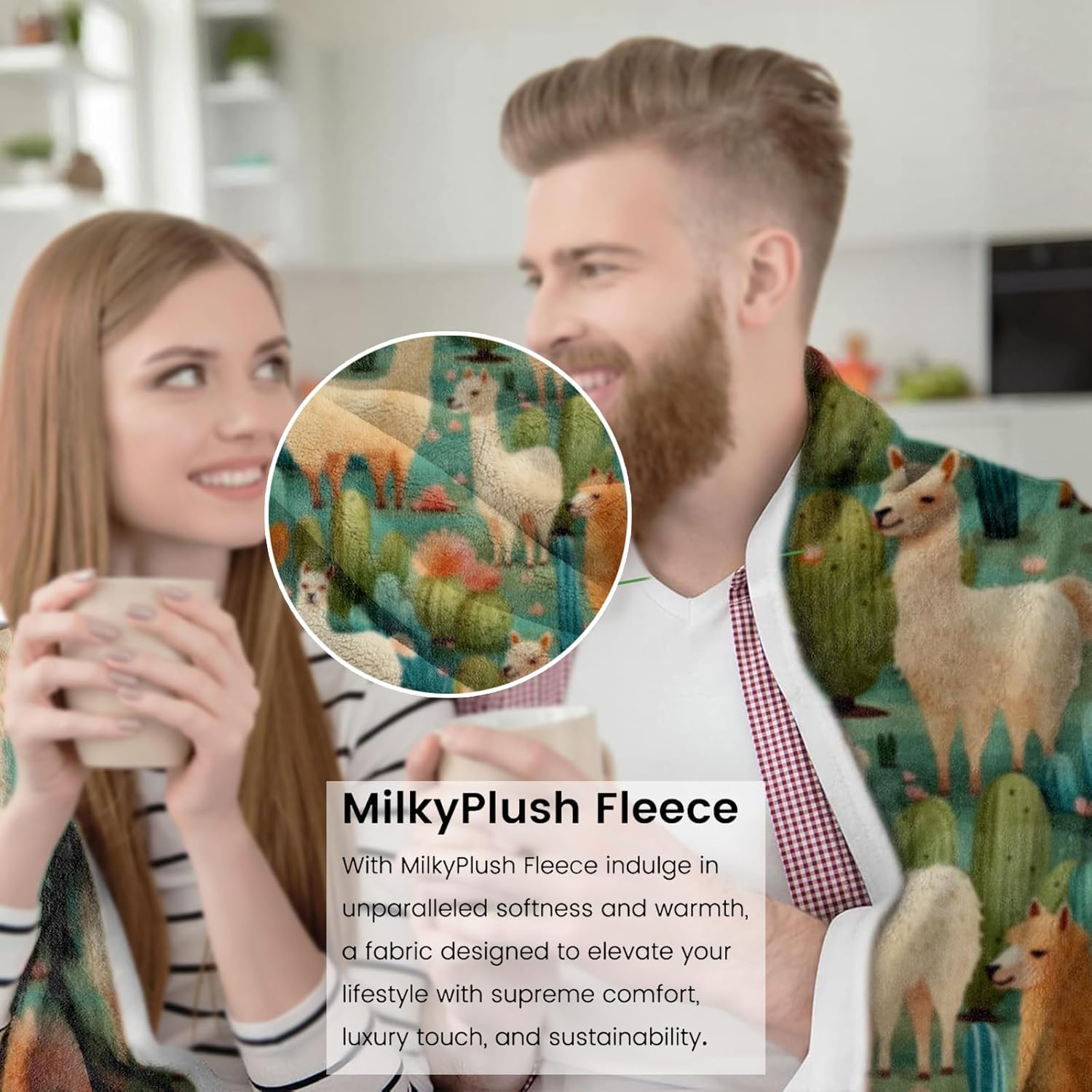 Cactus Llama Print Throw Blanket-Cozy, Plush & Warm Flannel for Boys, Girls-Soft, Comfy, Lightweight for Sofa, Couch, Bedroom, Travel-Robust, Fuzzy,Anti-Pillling Fabric for Outdoor 50×60inch - Image 4