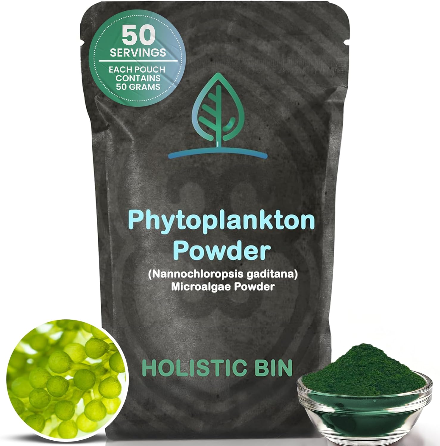 Holistic Bin Marine Phytoplankton Powder | Cultivated in Nordic Seawater | Microalgae Superfood | Natural Source of Omega-3, Chlorophyll & Amino Acid | Premium Marine Nutrition Supplement | 50 Grams