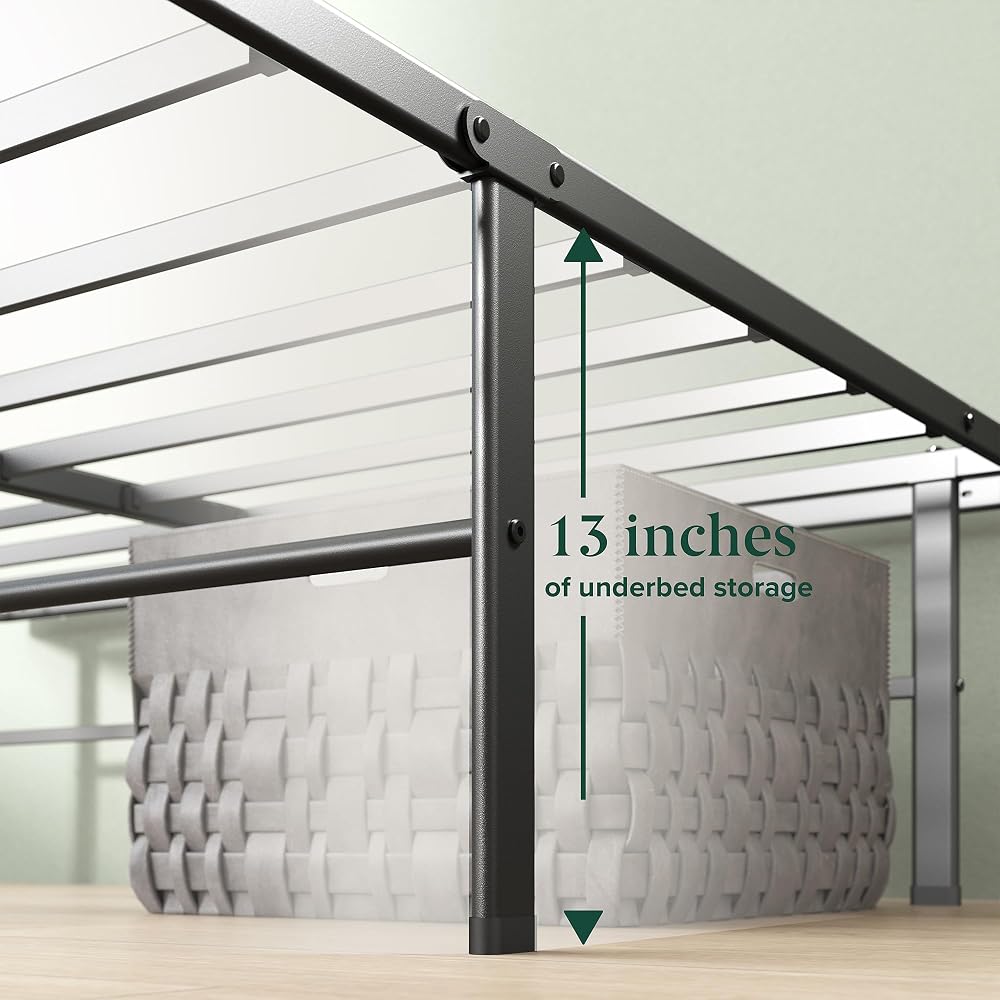 Zinus Rumi 14in Queen Metal Bed Frame, Quick Assembly SmartBase® Mattress Foundation, Heavy Duty Sturdy Steel with No Box Spring Needed, Eco-Friendly Packaging, Black