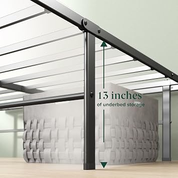 Zinus Rumi 14in Queen Metal Bed Frame, Quick Assembly SmartBase Mattress Foundation, Heavy Duty Sturdy Steel with No Box Spring Needed, Eco-Friendly Packaging, Black