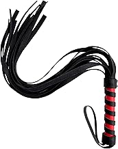 Flogger for Play Adult Whip for Couples Faux Leather Whip for Bedroom Play Cosplay, Black and Red