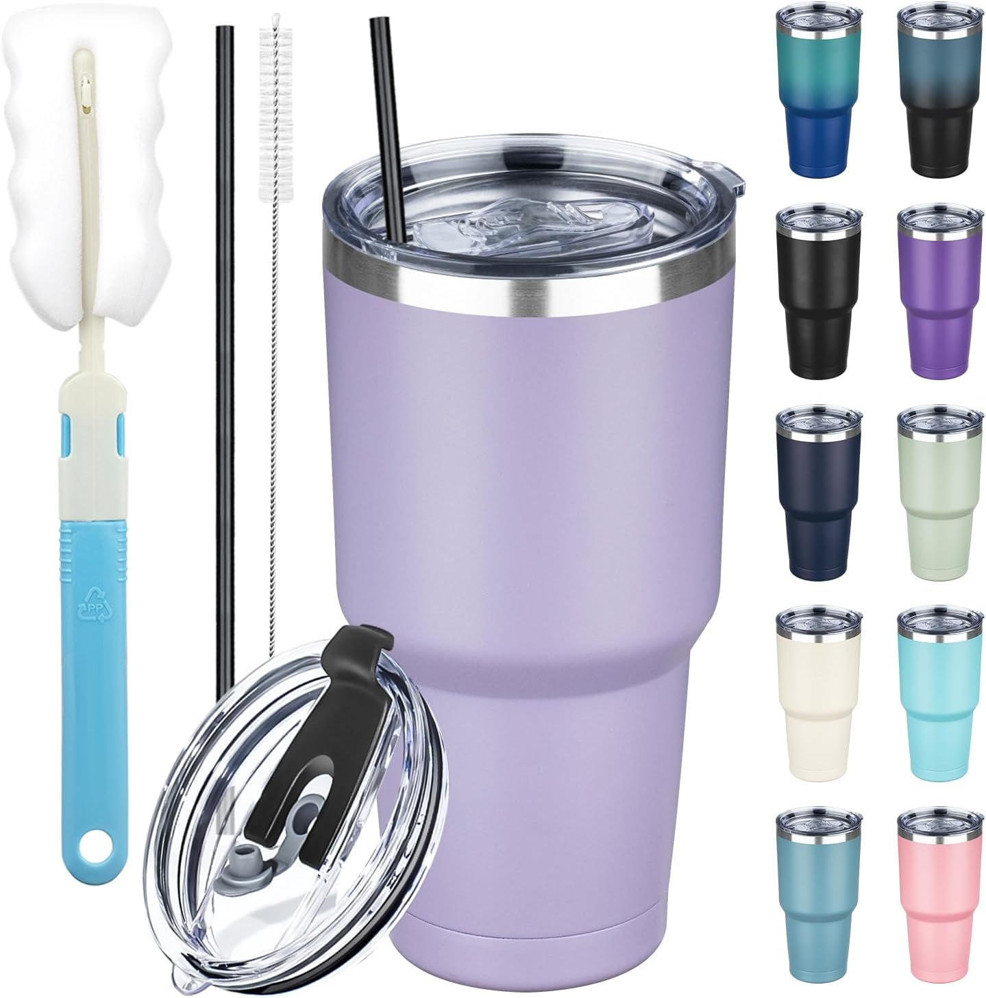 30 oz Tumbler with Lids and Straws, Stainless Steel Insulated Coffee Tumbler, Doubl...