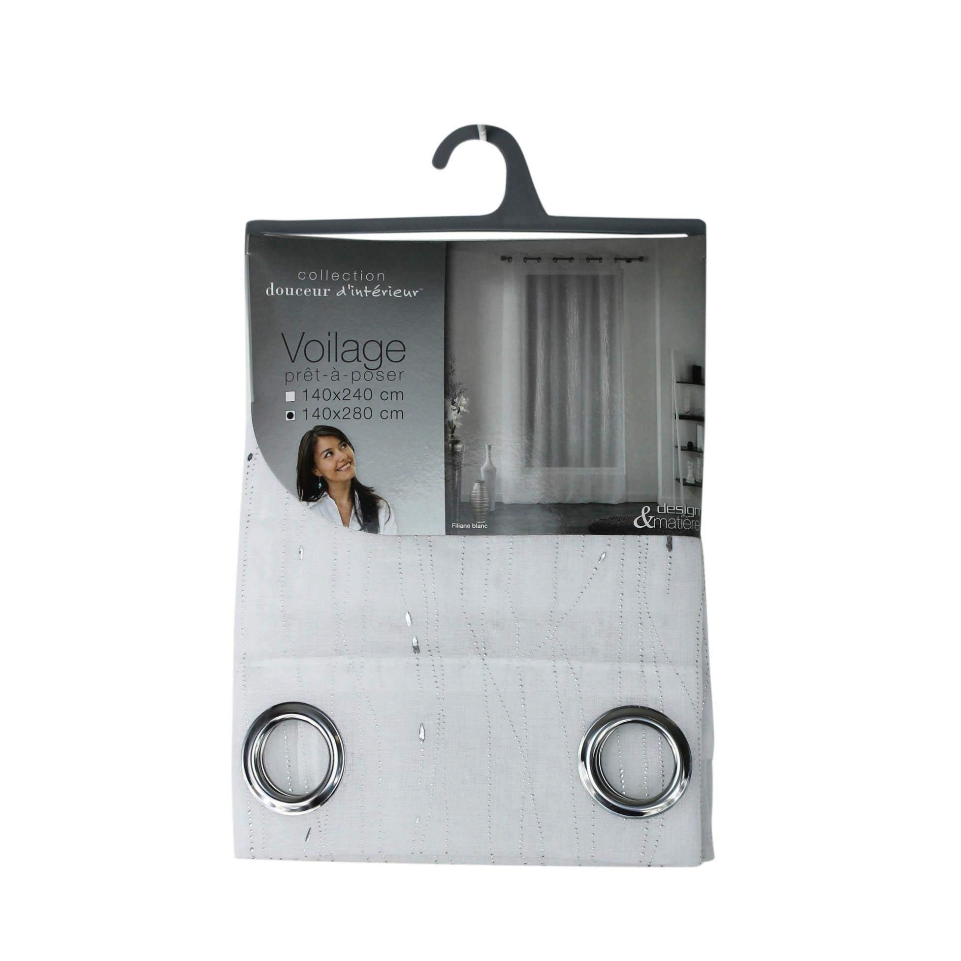 Douceur d'Intérieur 1624701 Filiane Curtain with Eyelets Polyester White 140 x 240 cm, W 94.5" x L 55.1" (1 Panels) - Image 2