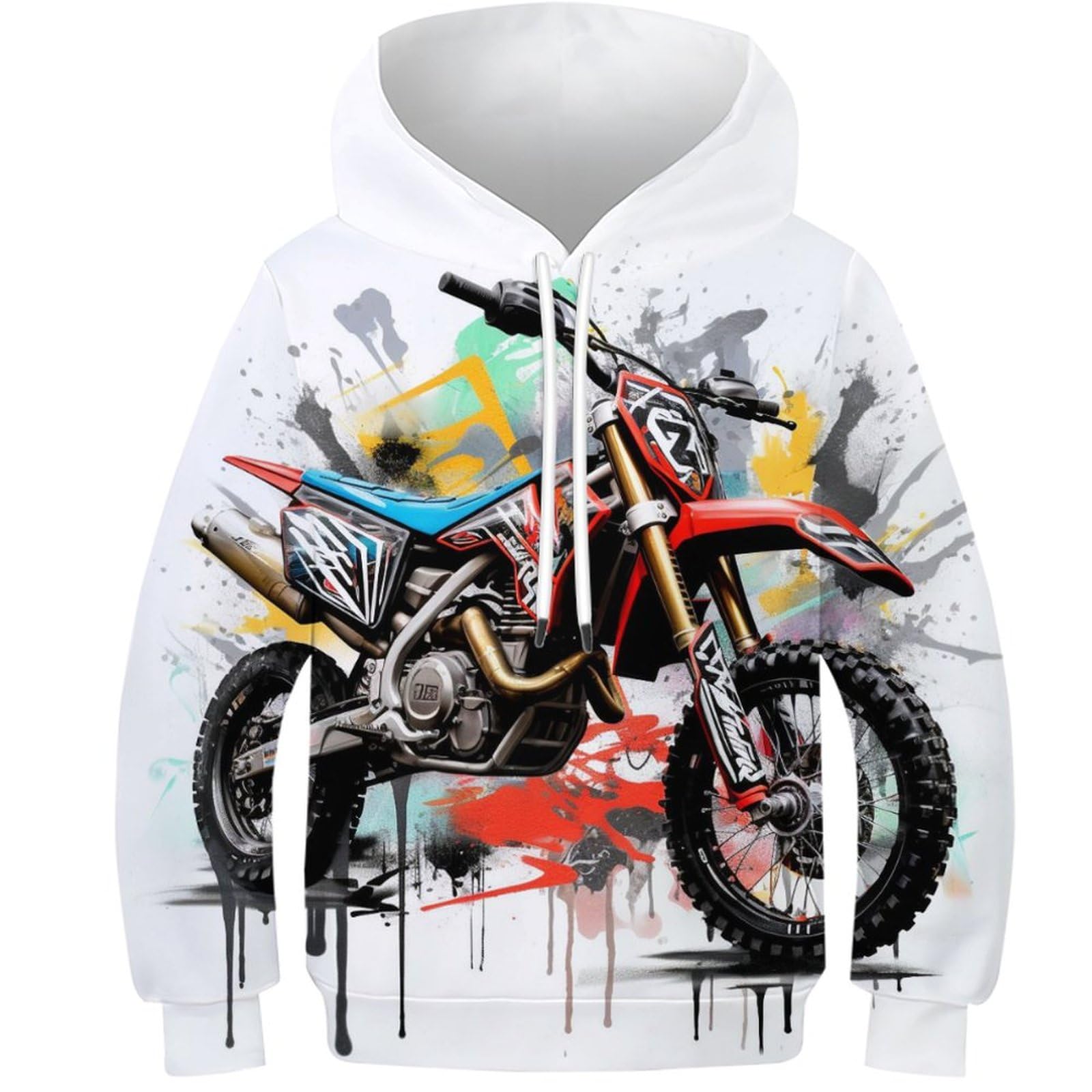Kkpbhtyvg Unisex Style-2 3D Printed Motocross Bike Hoodies Long Sleeve Sweatshirts Pullover Men/Women Ong Sleeve Tops For Teens 7-9Y