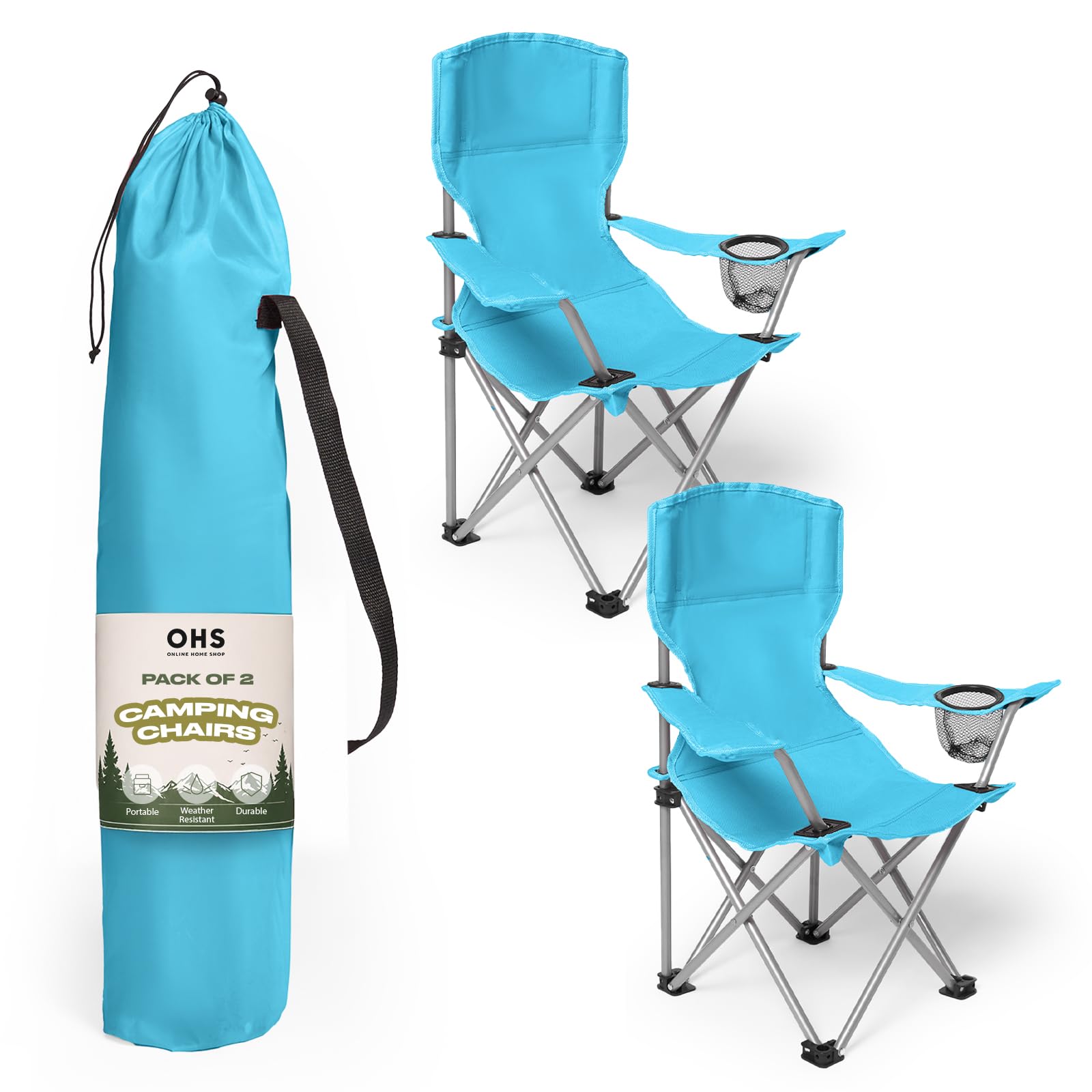 OHS Outdoor Chairs Set of 2, Kids Camping Chair Lightweight Portable Boys Girls Folding Chair Comfy Sturdy Drinks Holder Picnic Garden Beach Hiking Camping, Blue โ image 1