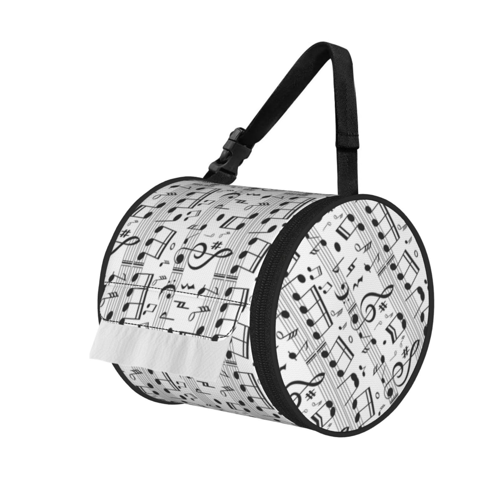Music Note Print Hanging Toilet Paper Holder Camping Paper Towel Holder Portable Car Roll Paper Storage Bag With Adjustable Strap Suitable For Bathroom,Kitchen