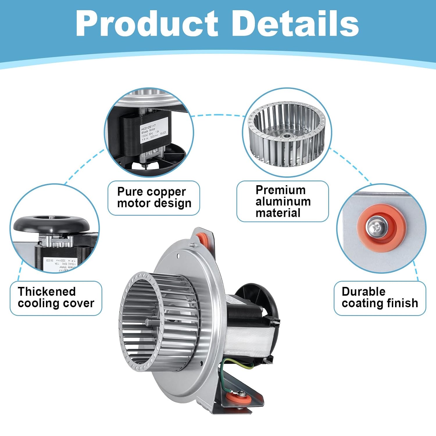 J238-150-1571, HC21ZE117-B Furnace Draft Inducer Blower Motor Assembly Compatible with Jakel, Bryant, Durham, Carrier Furnace Models 318984-753, 2347563, AP5634784, HC21ZE114, HC660005