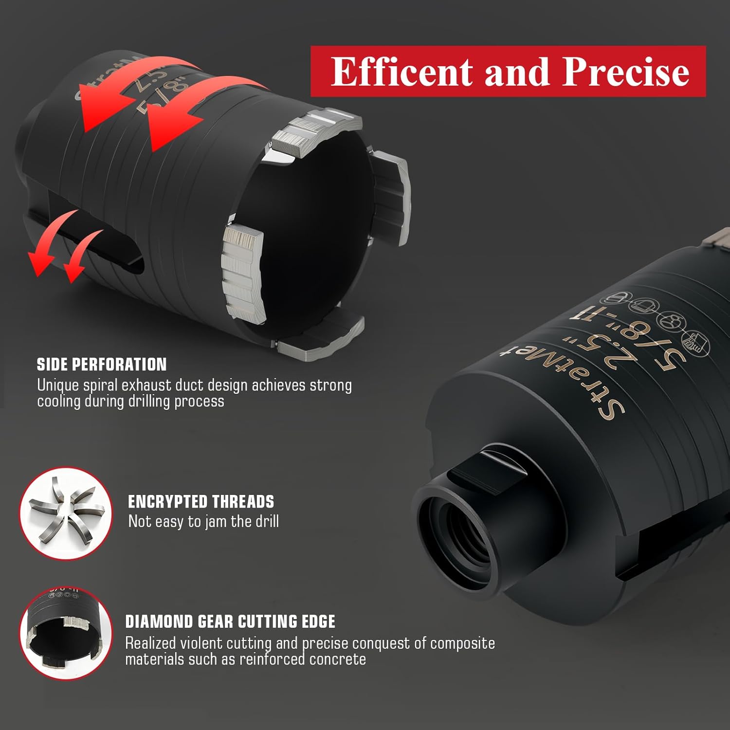 2.5" Dry Core Drill Bit with Pilot Bit & 1 Pcs SDS Plus Adapter, 3" Drilling Depth, 5/8"-11 Thread Diamond Core Bits Turbo Laser-Welded Segments for Concrete, Brick, Block, Stucco and Masonry