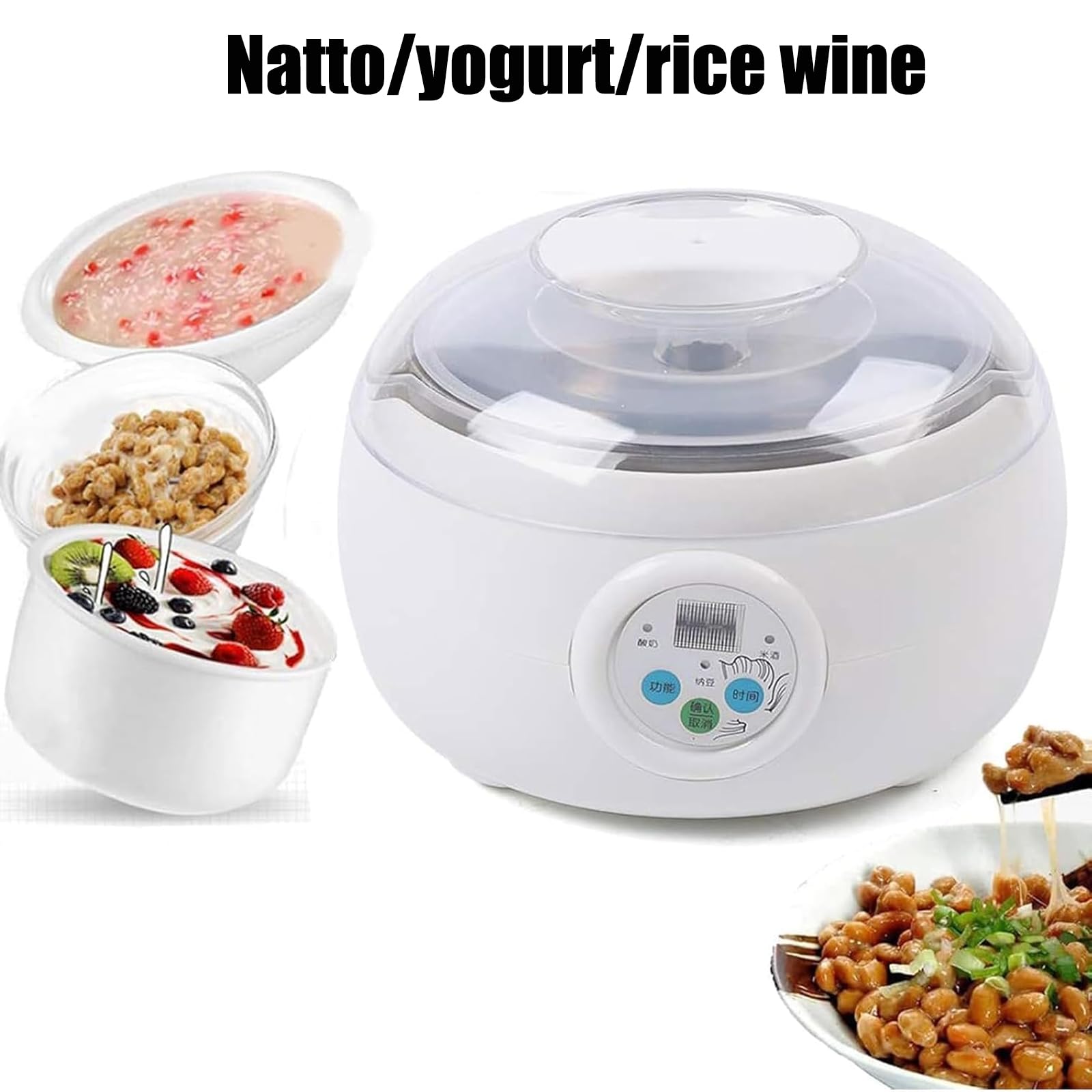 Automatyczny fermentor NATTO 1,5 l, elektryczny ekspres do jogurtu ze stali nierdzewnej, domowa maszyna do fermentacji wina ryżowego Natto, z wyświetlaczem LCD i inteligentną kontrolą czasu