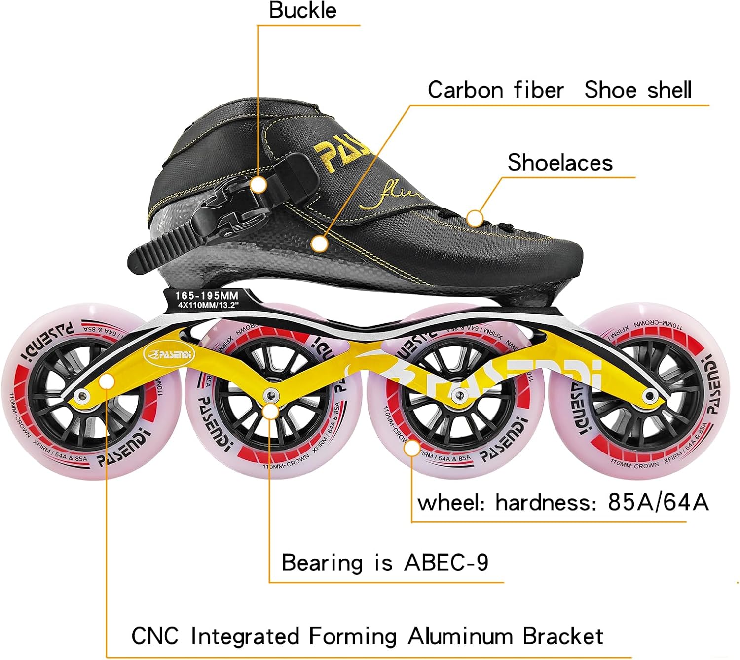 Professional Carbon Fiber Inline Speed Skates Adult for Women and Mens, Outdoor Fitness Skating Roller Skates,Dual Hardness Wheels, 4X110 Wheels Single Row Racing Skates, Blue Black