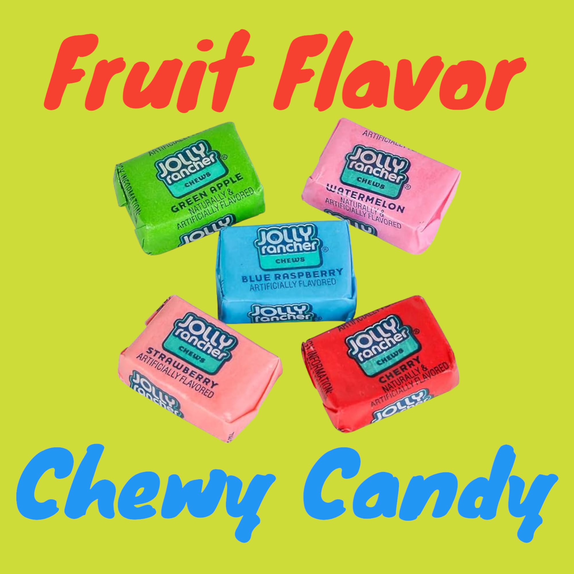 Jolly Rancher Chews-1.5 lbs Bulk Candy Individually Wrapped- 5 Fruity Assorted Flavors Cherry, Blue Raspberry, Green Apple, Watermelon, and Strawberry-Perfect for Celebrations, Candy Bowls & Snacking(24 oz)