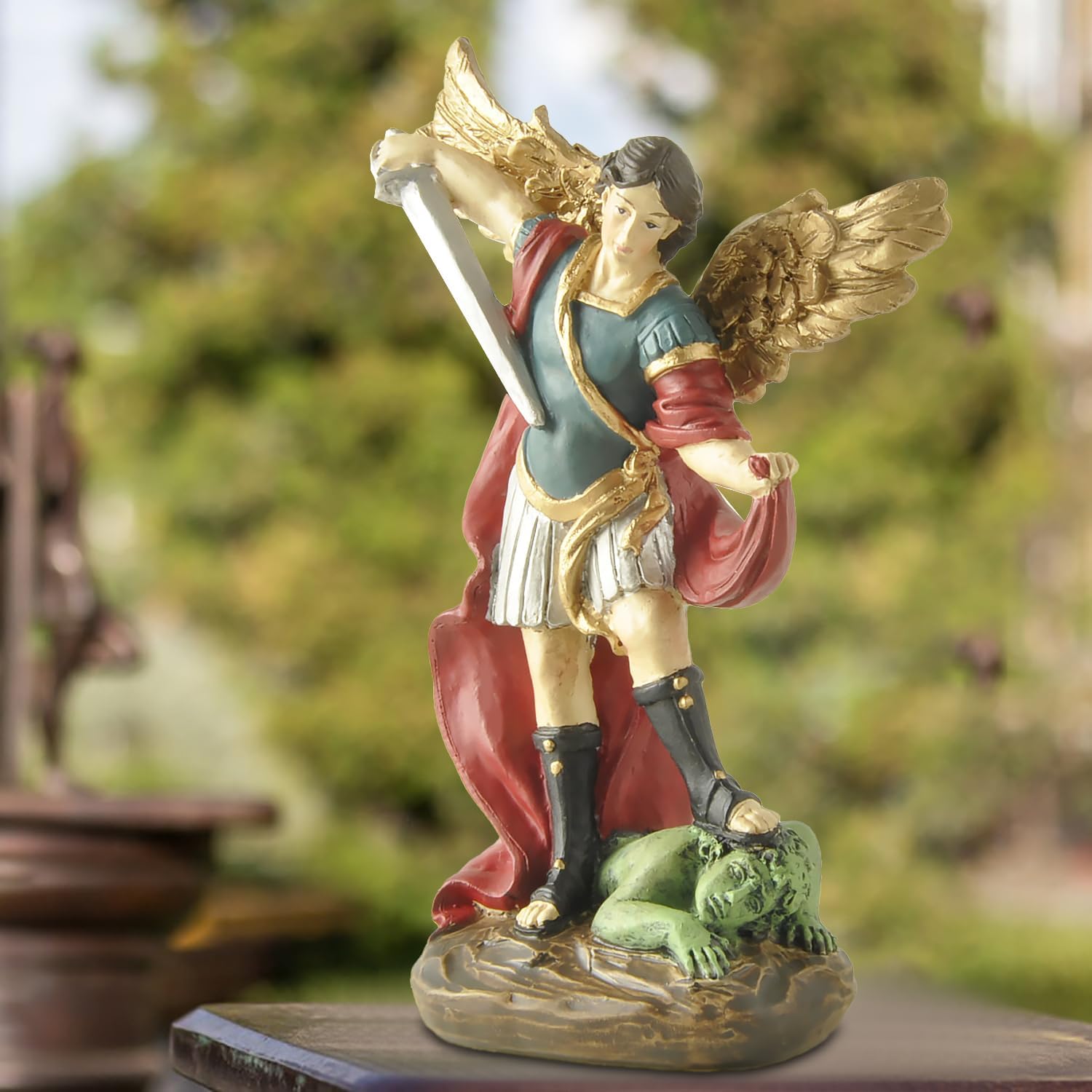 PlentifulHome 5.32'' Tall St Michael Statue, Archangel Michael Sculpture, San Miguel Arcangel Figurine - Image 4