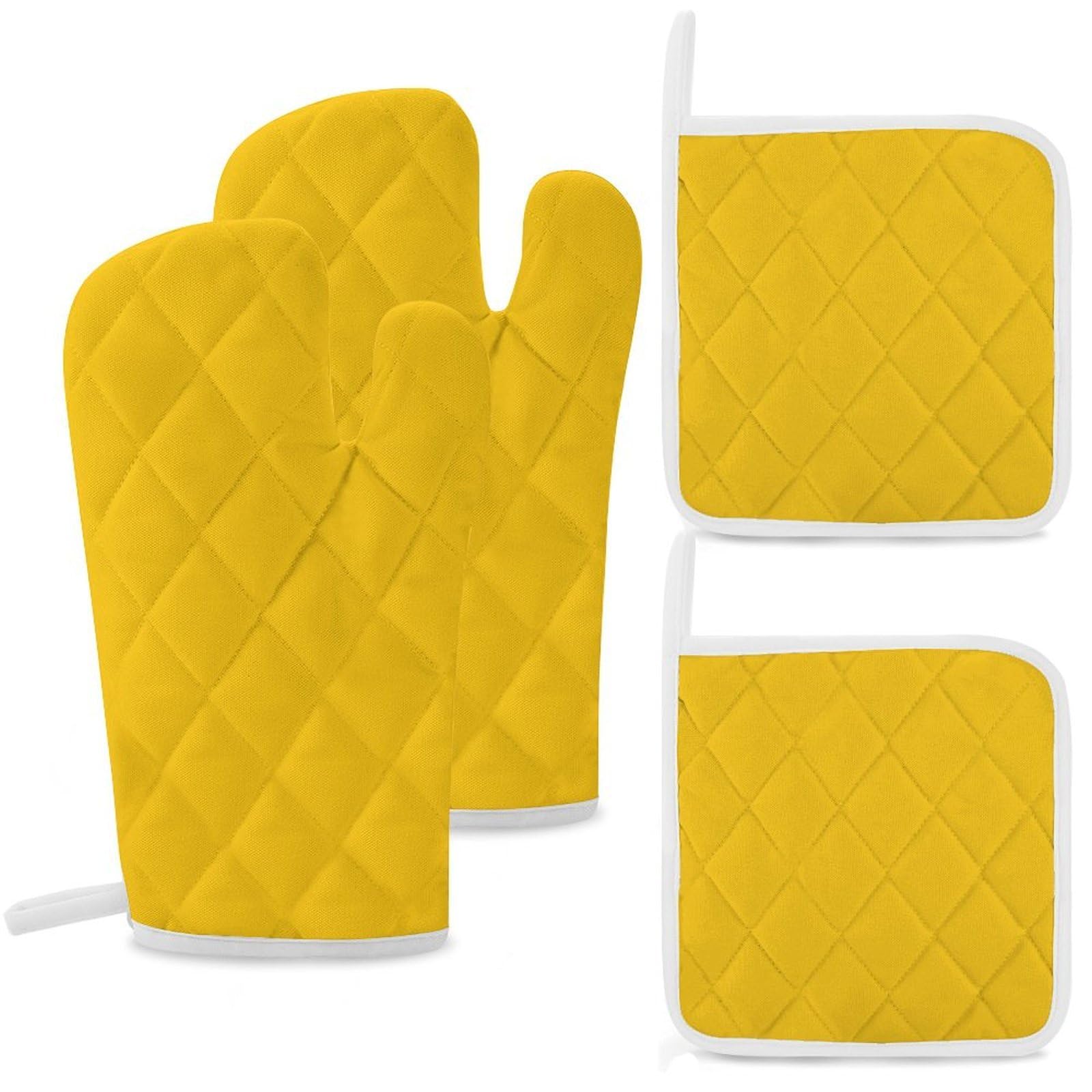 Milk Duck Yellow Oven Mitts and Pot Holders Sets Heat Resistant Oven Glove with Hanging Loop for Baking Cooking BBQ Thicken Potholders for Kitchen