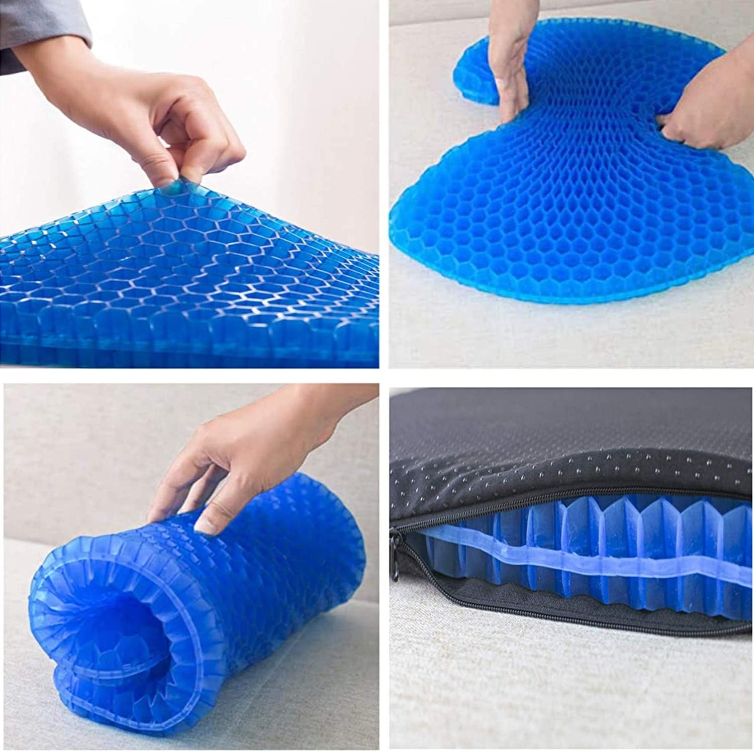 Gel Seat Cushion, for Long Sitting -Double Thick Gel Seat Cushion Breathable Honeycomb Chair Cushion with Non-Slip Cover for Office Chair Car, Wheelchair, Long Trips,Relief Sciatica Pain : Everything Else
