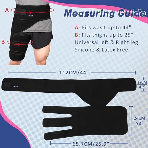 Miniatura 5 de beister Soporte de cadera y muslo con 5 tiras elásticas, manga de compresión de isquiotibiales para hombres y mujeres, envoltura de compresión