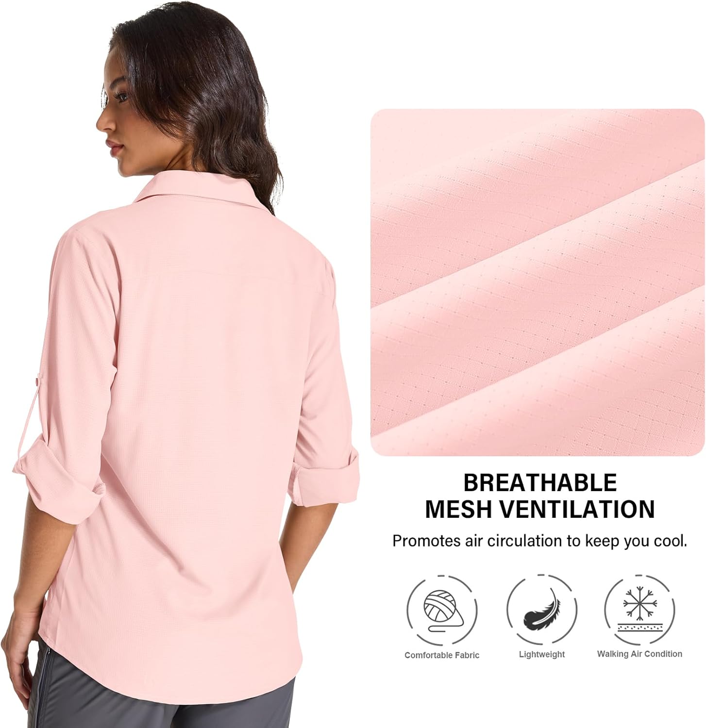 Womens Sun Protection Safari Shirts UPF 50+ UV Long Sleeve Outdoor Cool Quick Dry Fishing Hiking Shirts - Image 3