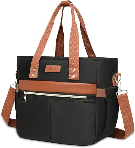 Lonchera para mujer, lonchera grande con aislamiento, bolsa de mano abierta para picnic, trabajo, senderismo (negro)