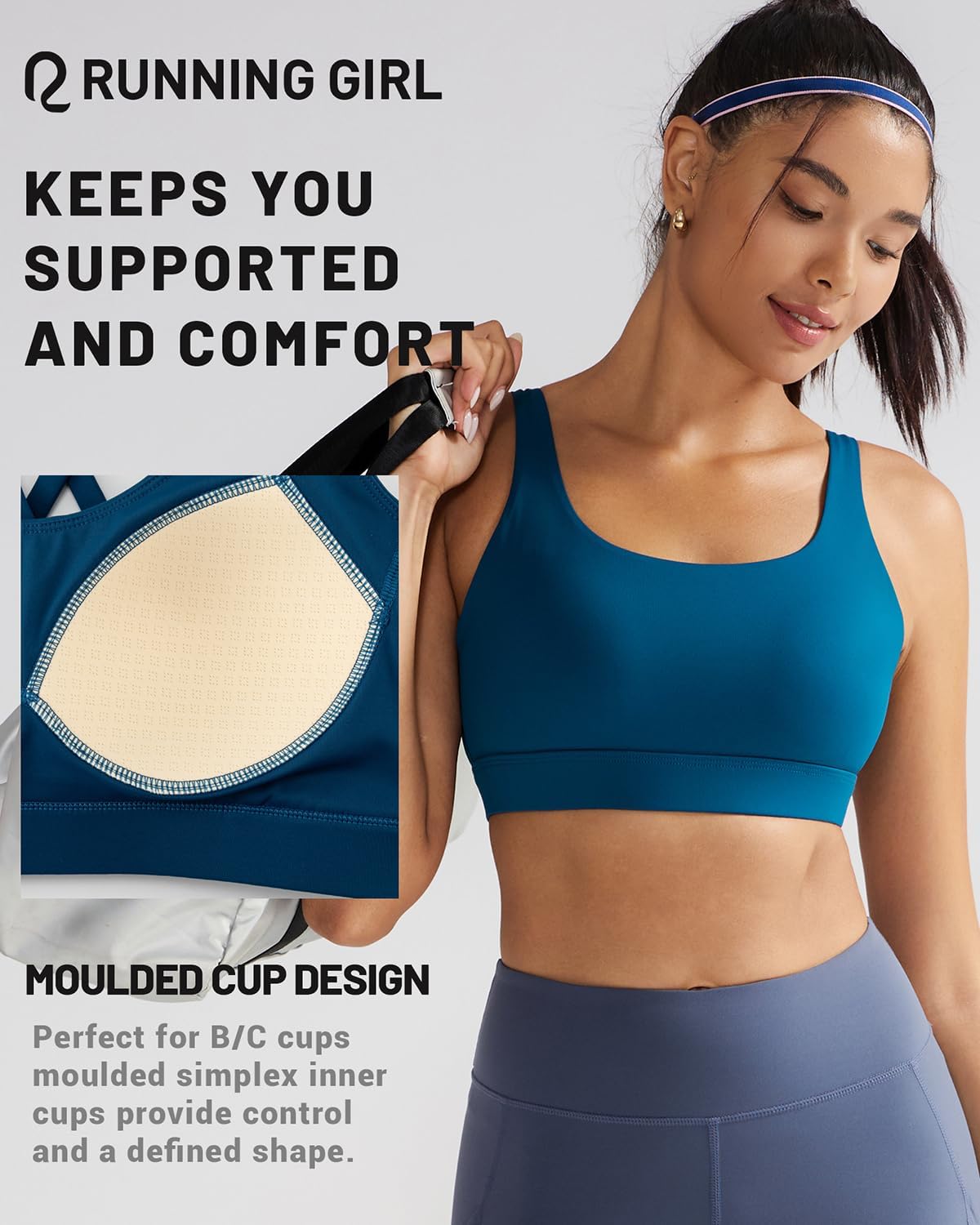 RUNNING GIRL Sports Bra for Women High Support, Molded Cup High Impact Sports Bras with Sewn in Pads Workout Running Bra - Image 4