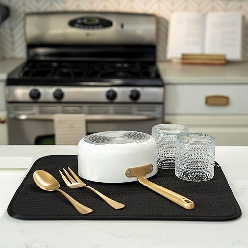Miniatura 4 de S&T INC. Tapete de microfibra para secado de platos, reversible y absorbente para cocina, de 16 x 18 pulgadas, color negro